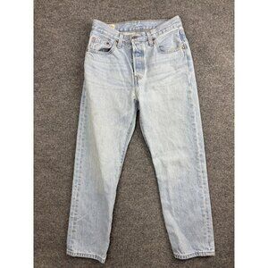 Levis 501 Jeans Womens 25x26 Light Wash Blue High Rise Straight Button Fly Denim